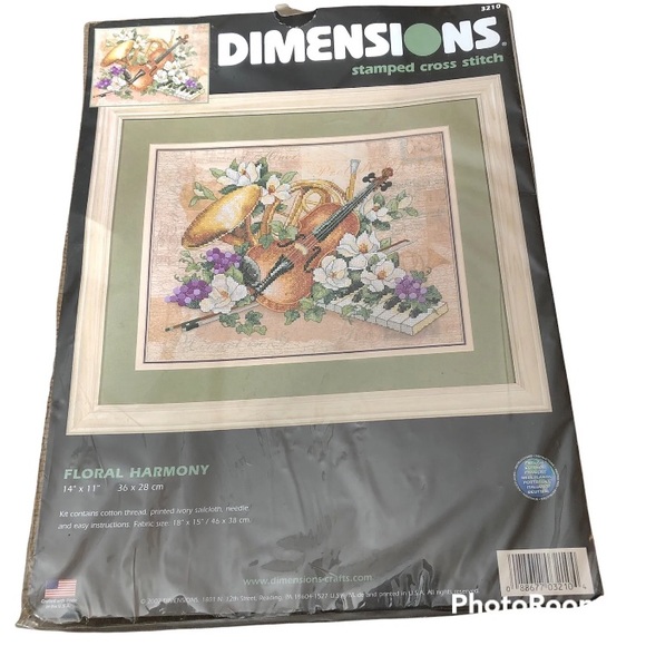 2002 Dimensions Floral Harmony Stamped Cross Stitch Kit #3210 Violin Tuba + - Picture 4 of 11